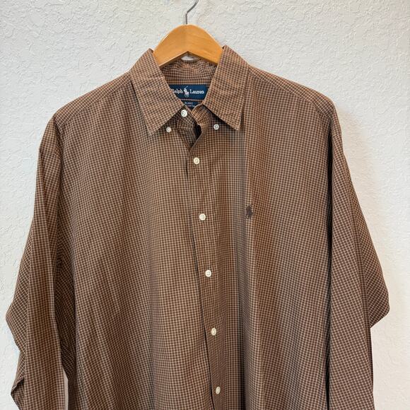 Men's Ralph Lauren Brown Check Long Sleeve Button Down Size L - Picture 3 of 6
